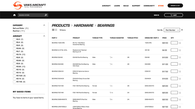 store.vansaircraft.com screenshot