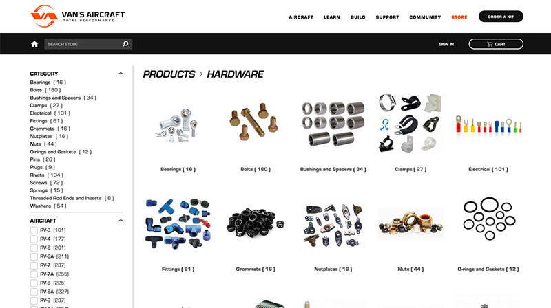 store.vansaircraft.com screenshot